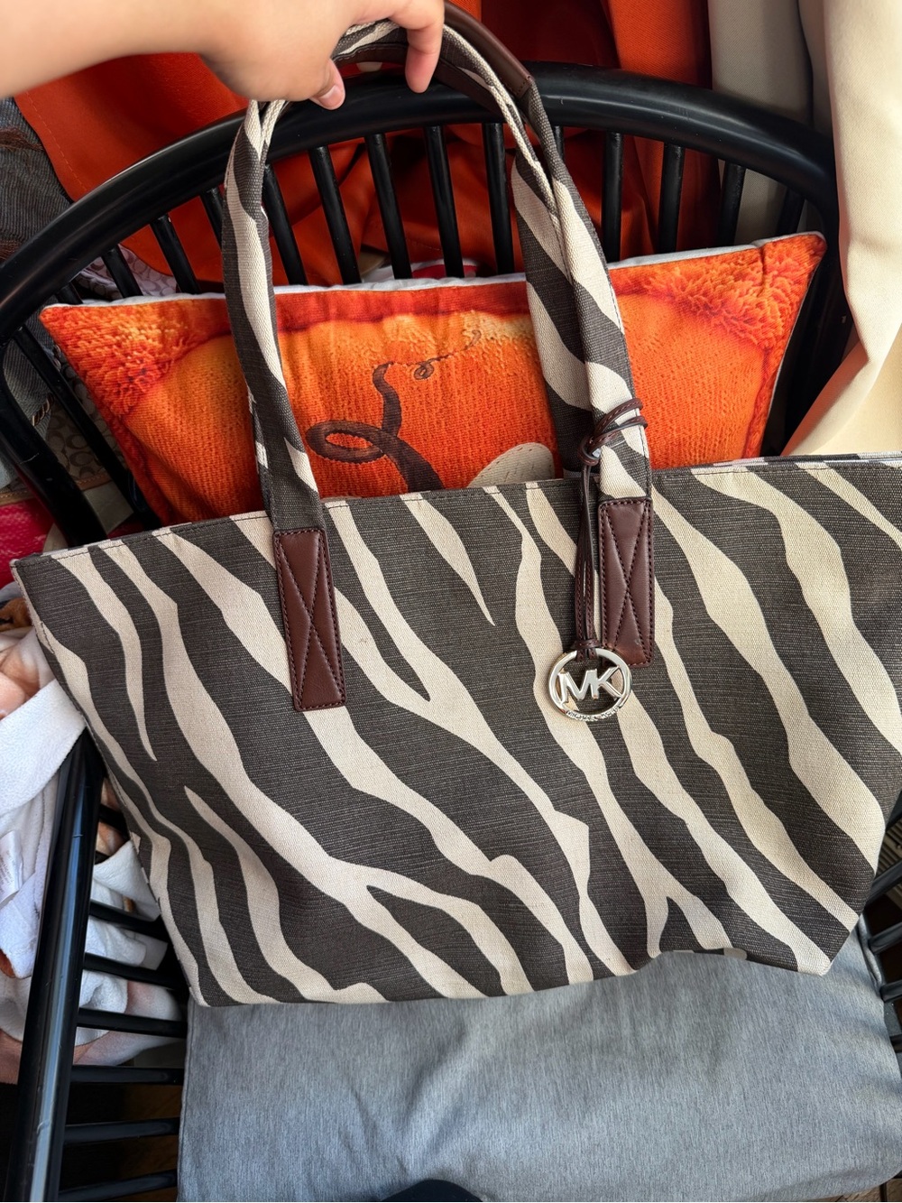 Michael Kors Brown and Cream Zebra-Print Canvas Tote